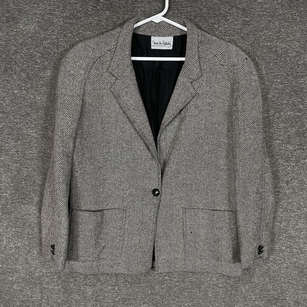 Diane Von Furstenberg Blazer Womens 10 Gray Wool Tweed Herringbone Lined Jacket